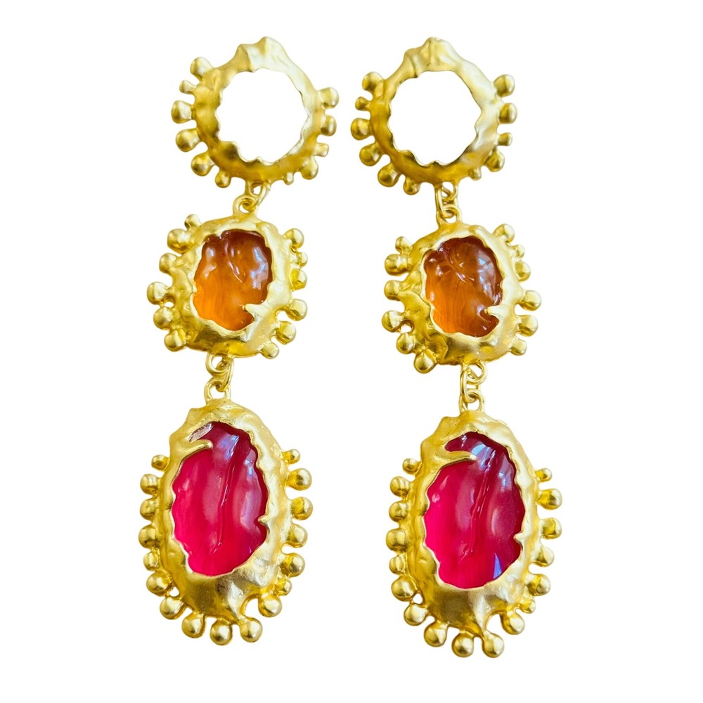 VTG 80s Over the Top Brutalist Earrings Lucite Textured Pierced Statement Chunky